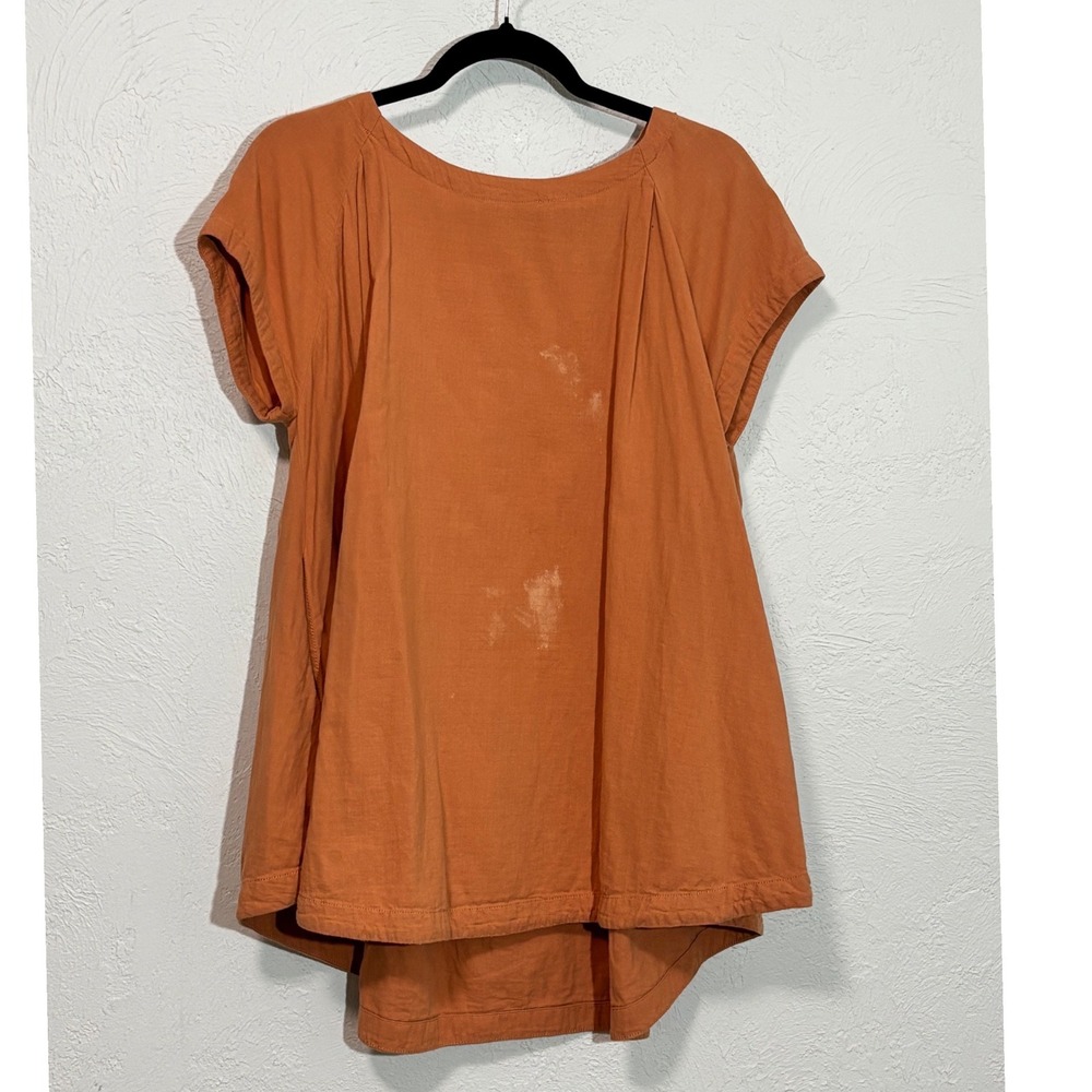 Free People - OVERSIZED - XS Burnt Orange Cotton Pleated High Low Tunic Top